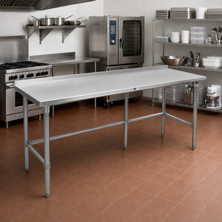 Product image #2 for Stallion Stainless Steel Work Table with 1-1/2-Inch Rear Up-Turn Backsplash, 120 x 24 Inches