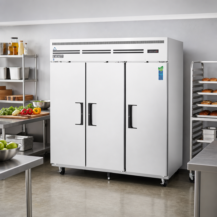 Product image #2 for Everest Refrigeration Three-Section Reach-In Freezer, 71.0 Cu. Ft., Top-Mounted Self-Contained Refrigeration