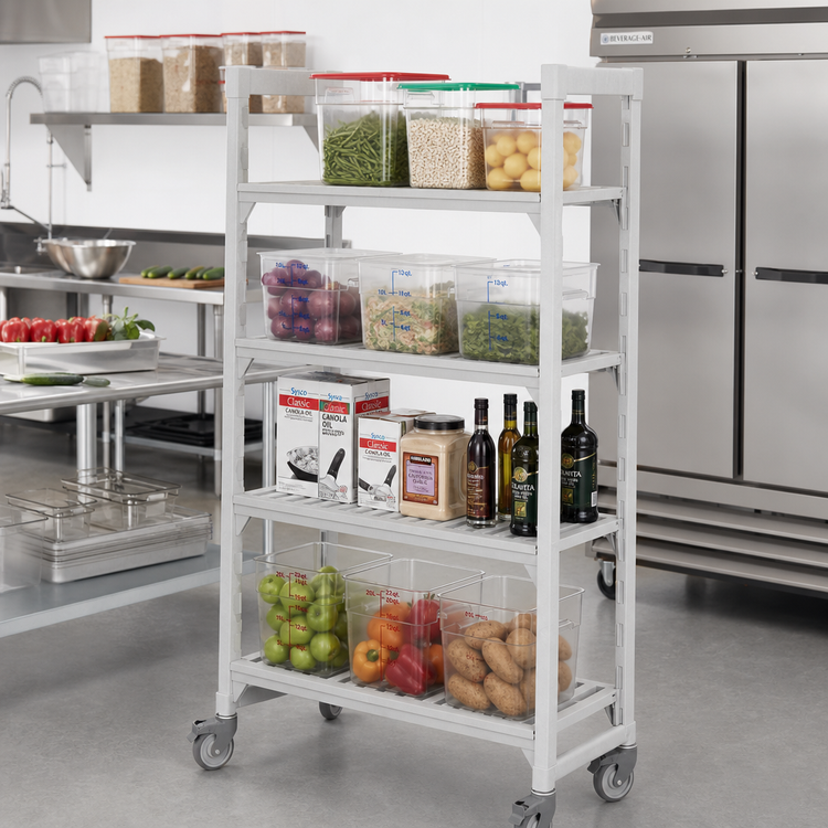 Product image #3 for Cambro Camshelving Premium High-Density Mobile Starter Unit, Solid, 4-Shelf, 24 x 60 x 75-1/4 Inches, Speckled Gray