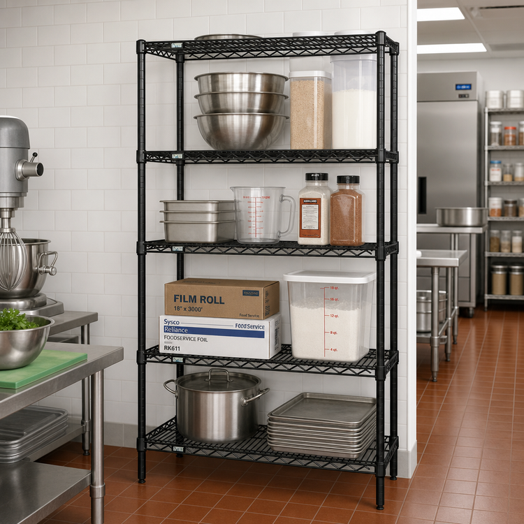 Product image #2 for Quantum 24"W x 21"D x 74"H Wire Shelving Starter Kit, 4-Shelf, Black Epoxy Finish