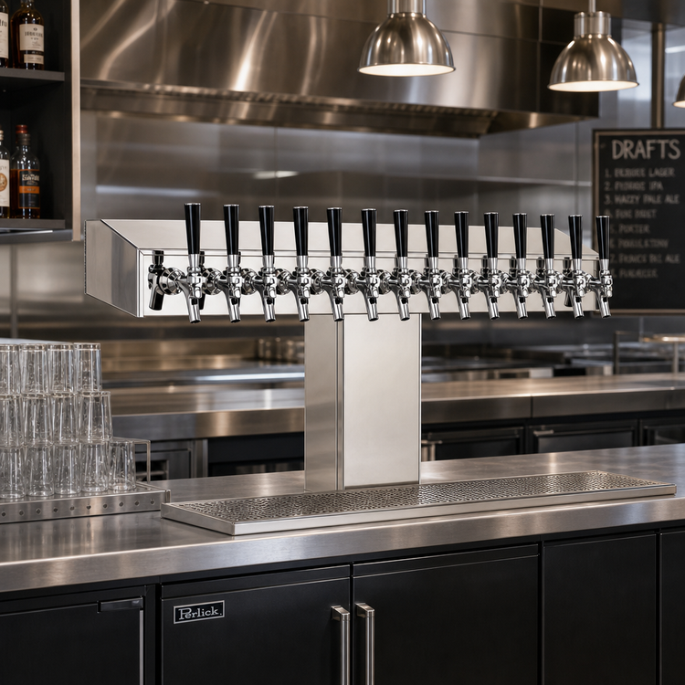 Product image #2 for Perlick 16-Faucet Bridge Tee Draft Beer Tower, Countertop, Glycol-Cooled, Tarnish-Free Brass Finish