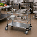 Thumbnail image #2 for Quantum WRC-2148-3CG 3-Shelf Chrome-Plated Utility Bus Cart, 48 x 21 Inches, 1,200 lb. Capacity, Wire/Solid Shelves