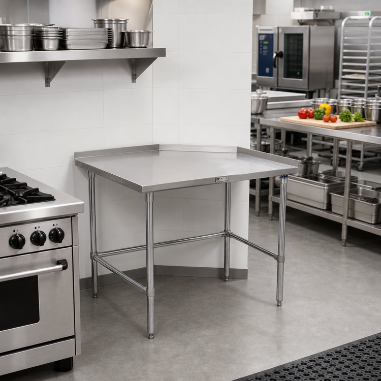 Product image #2 for John Boos Stallion 30" x 30" Stainless Steel Corner Work Table with 1-1/2" Rear Upturn