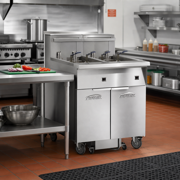Product image #2 for Imperial 3-Battery Electric Floor Fryer with Built-In Space Saver Filter System, 50 lb. Tanks
