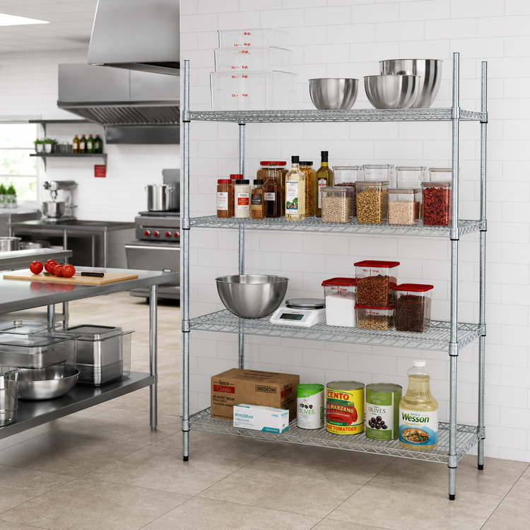 Product image #3 for EAGLEbrite Stationary 4-Tier Double-Mat Open Wire Shelving Starter Unit, 60"W x 24"D x 74"H, Zinc Finish