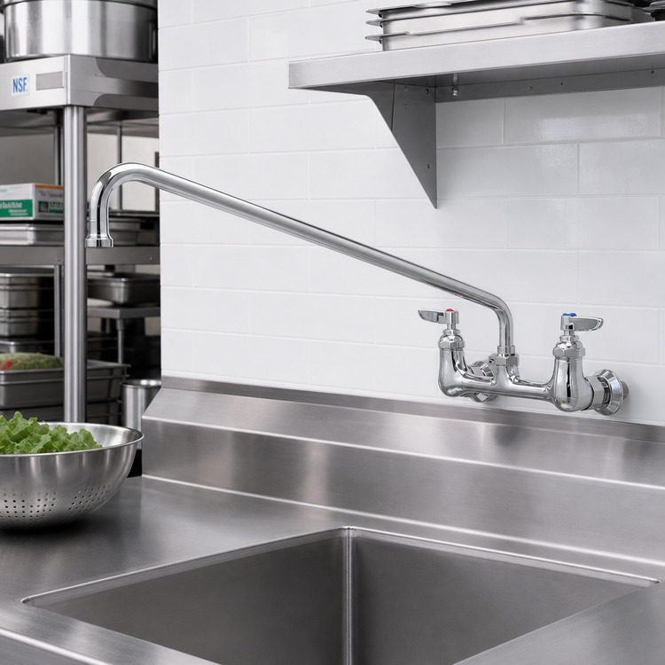 Product image #2 for T&S Brass 8-Inch Wall Mount Double Pantry Faucet with 18-Inch Swing Nozzle