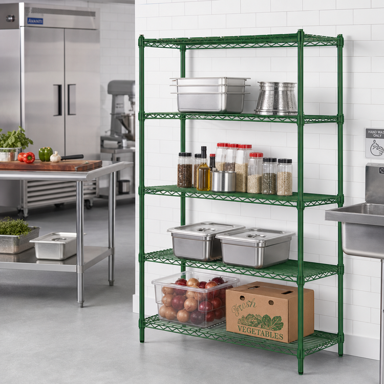 Product image #2 for Steel Works Stainless Heavy Duty 4-Tier Green Epoxy Wire Shelving Unit, 18 x 30 Inches