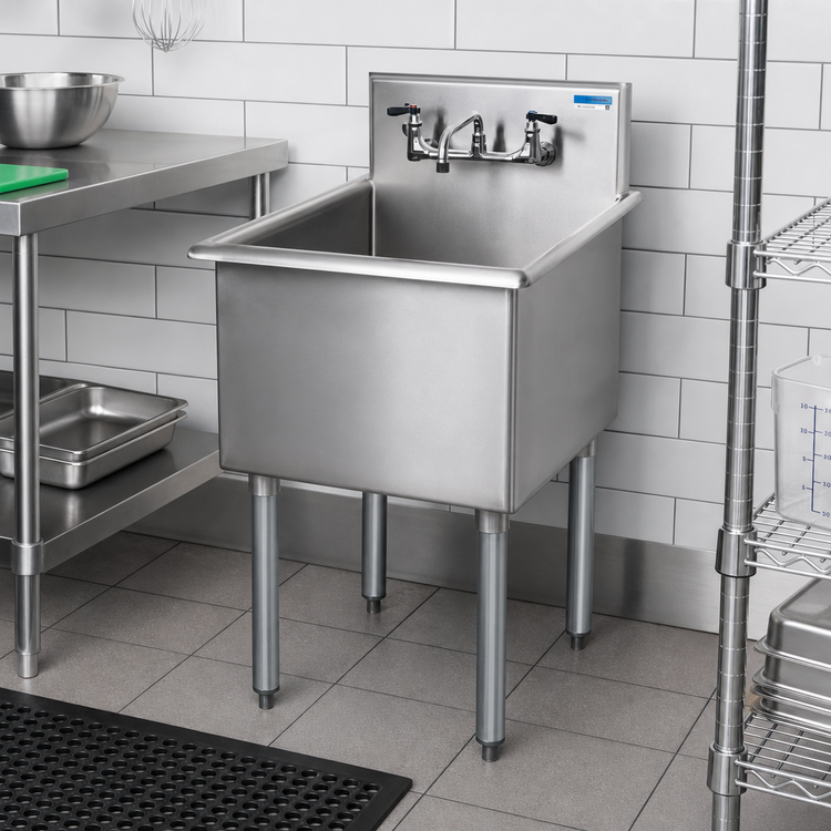 Product image #2 for BK Resources Budget 1-Compartment Stainless Steel Sink with Legs and 8-Inch Backsplash