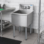 Thumbnail image #2 for BK Resources BK8BS-1-1821-14 1-Compartment Stainless Steel Sink, 18" x 21" x 14" Bowl, 8" Backsplash, Legs, No Drainboards