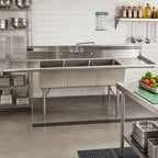 Thumbnail image #2 for Klinger's Trading ECS32D1818 84-Inch 3-Compartment Stainless Steel Sink with Dual Drainboards, 9-Inch Backsplash