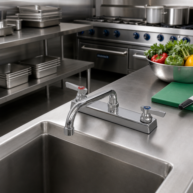 Product image #2 for Advance Tabco Heavy-Duty Lead-Free Deck-Mounted Manual Faucet with 8-Inch Swing Spout, 8-Inch Centers