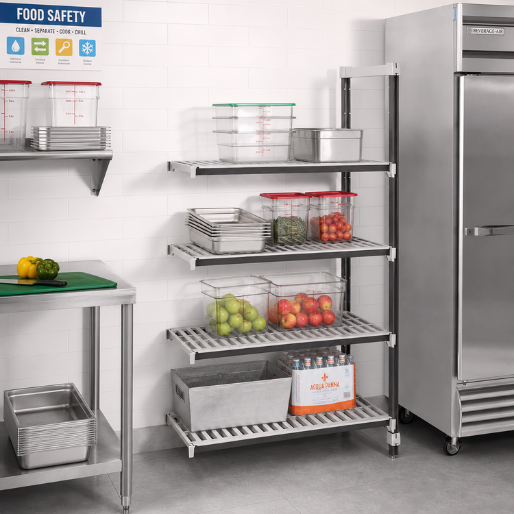 Product image #2 for Cambro Camshelving Elements XTRA 4-Tier Stationary Add-On Polymer Shelving Unit, 24-Inch Deep x 30-Inch Wide x 64-Inch High, Vented, Speckled Gray