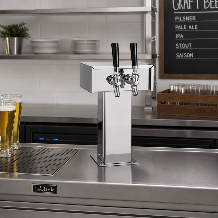 Product image #2 for Perlick Countertop Glycol-Cooled Tee Draft Beer Tower, 2 Faucets, Polished Chrome
