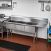 Thumbnail image #2 for BK Resources Freestanding Three-Compartment Stainless Steel Sink with Right Drainboard, 24 x 24 x 14-Inch Compartments, 10-Inch Backsplash