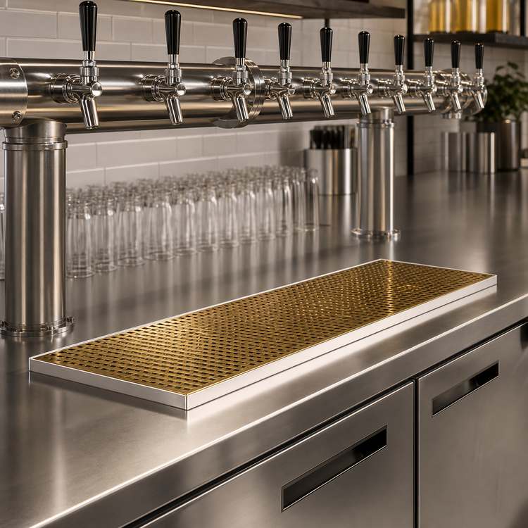 Product image #2 for Micro Matic Surface Mount Drip Tray Trough, 36 Inch x 8 Inch, Stainless Steel with PVD Brass Screen