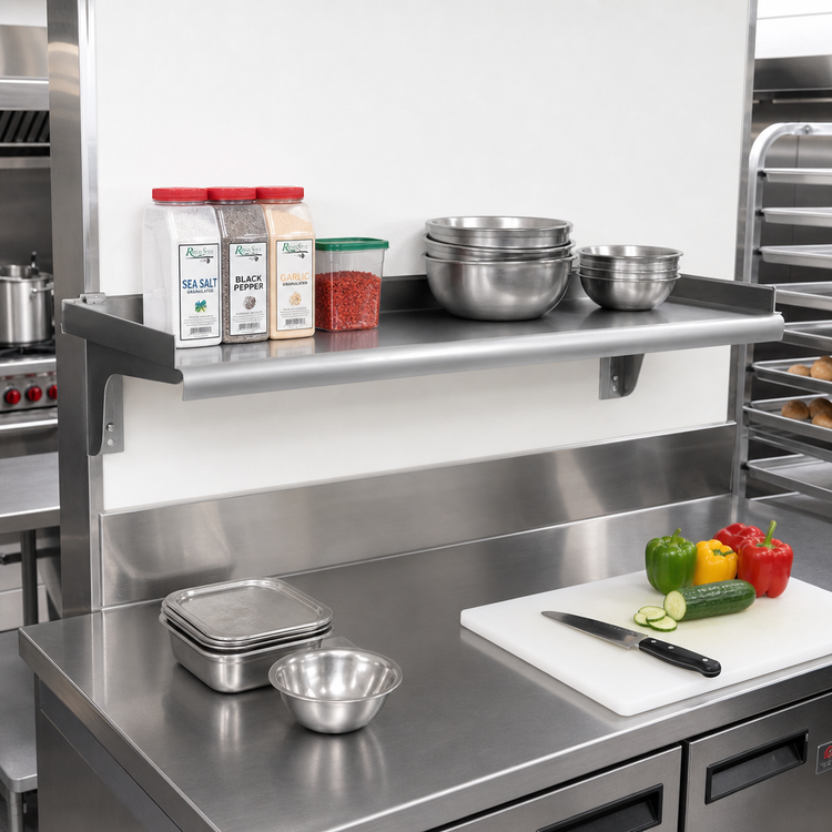 Product image #2 for Eagle Snap-n-Slide Wall-Mounted Shelf with V Marine Front Edge, 72-Inch W x 15-Inch D, 14/316 Stainless Steel