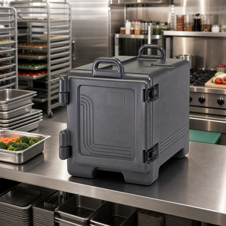 Product image #3 for Cambro Stackable Insulated Combo Carrier for Half-Size Sheet Pans, Trays, and Food Pans, Charcoal Gray