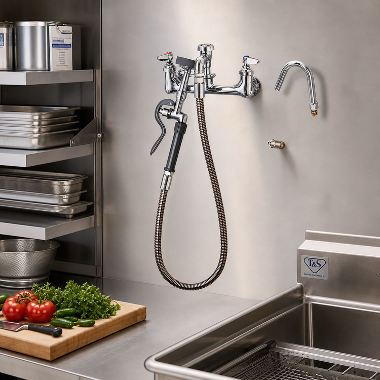 Product image #2 for T&S Brass B-2312 Wall-Mount Pot Filler Faucet with 44-Inch Hose and Quick-Disconnect Spray Accessories