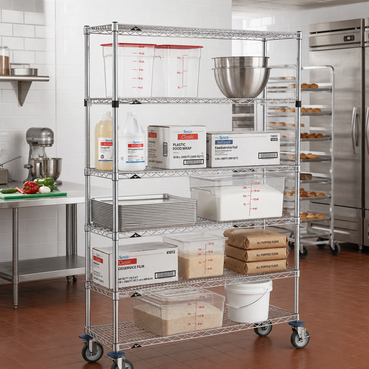 Product image #2 for Metro Super Erecta 5-Tier Wire Shelf Stem Caster Cart, 48 x 18 x 68 Inches, Chrome Plated