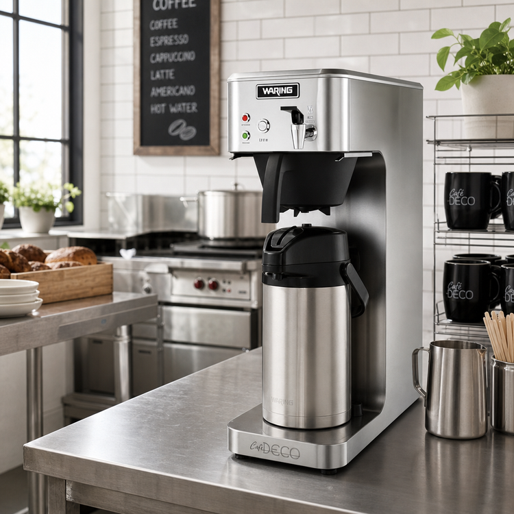 Product image #3 for Waring Café Deco Automatic Fill Airpot Coffee Brewer with Hot Water Faucet, Stainless Steel