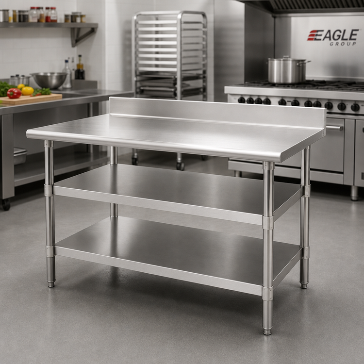 Product image #2 for Eagle Group Adjustable 60 Inch x 30 Inch 18-Gauge 304 Stainless Steel Work Table Undershelf for Uni-Lok Hat Channel Frame Tables