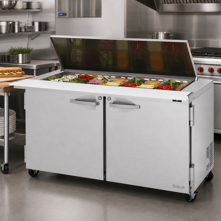 Product image #2 for Turbo Air PRO Series 60-Inch Two-Section Mega Top Sandwich/Salad Prep Table with Flat Lid and 24-Pan Opening