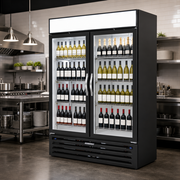 Product image #2 for Beverage-Air MarketMax Dual-Temp Reach-In Wine Merchandiser, 2-Section, 52 Inch, Self-Contained Bottom Mount, Black Exterior