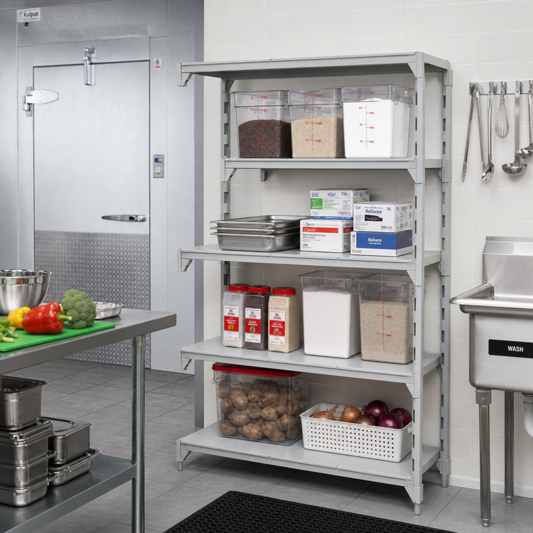 Product image #3 for Cambro Camshelving Premium 4-Shelf Solid Add-On Shelving Unit, 24" Deep x 30" Wide x 72" High, Speckled Gray
