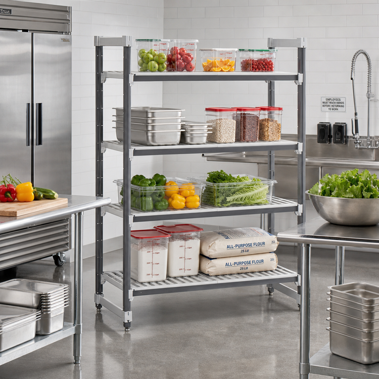 Product image #2 for Cambro Camshelving Elements XTRA 5-Tier Stationary Starter Unit, 21" x 60" x 64", Vented, Speckled Gray