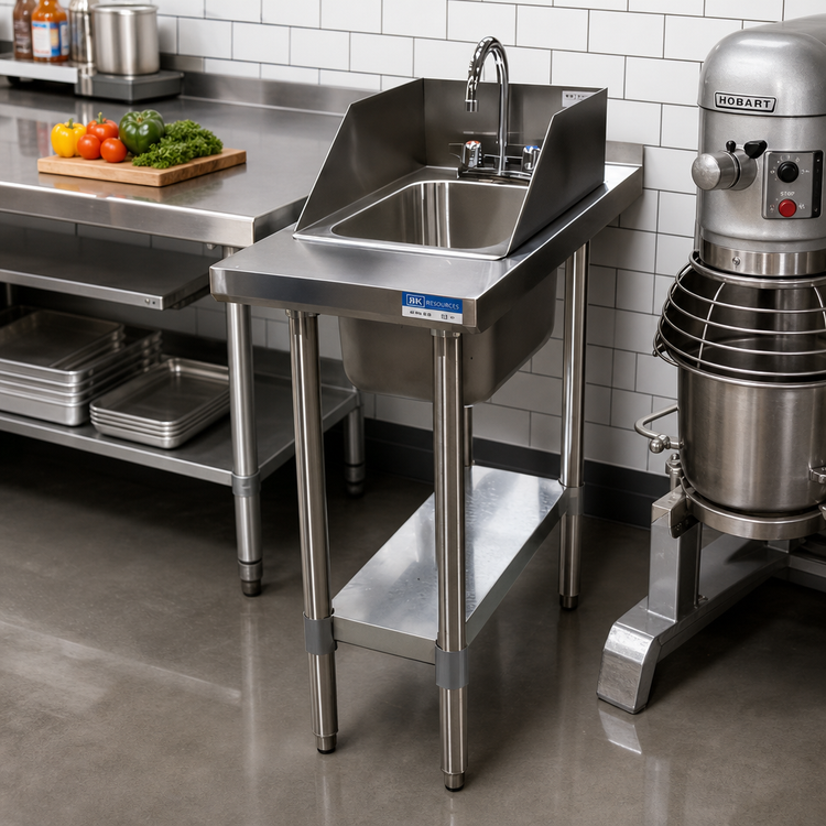 Product image #2 for BK Resources 15 x 30 Inch Stainless Steel Filler Table with 10 x 14 Drop-In Hand Sink and Side Splash