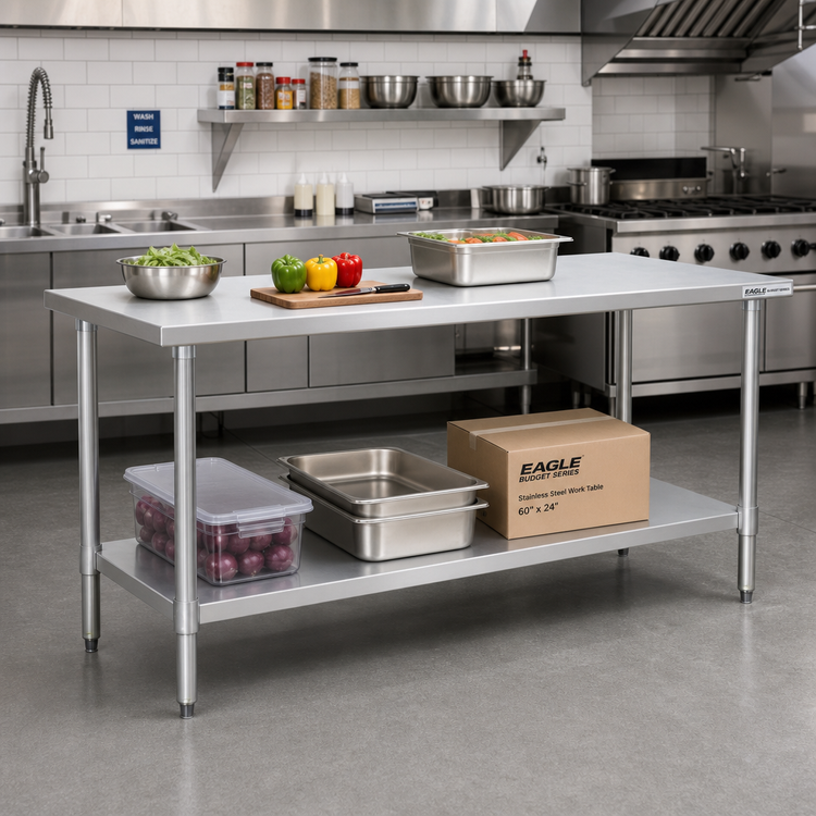 Product image #2 for Eagle Budget Series 60 Inch x 24 Inch 430 Stainless Steel Work Table with Adjustable Undershelf