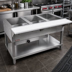 Thumbnail image #2 for Klinger's Trading WB4H 4-Well Gas Open-Well Steam Table, 62-1/2-Inch, Stainless Steel, Undershelf, 8-Inch Serving Board