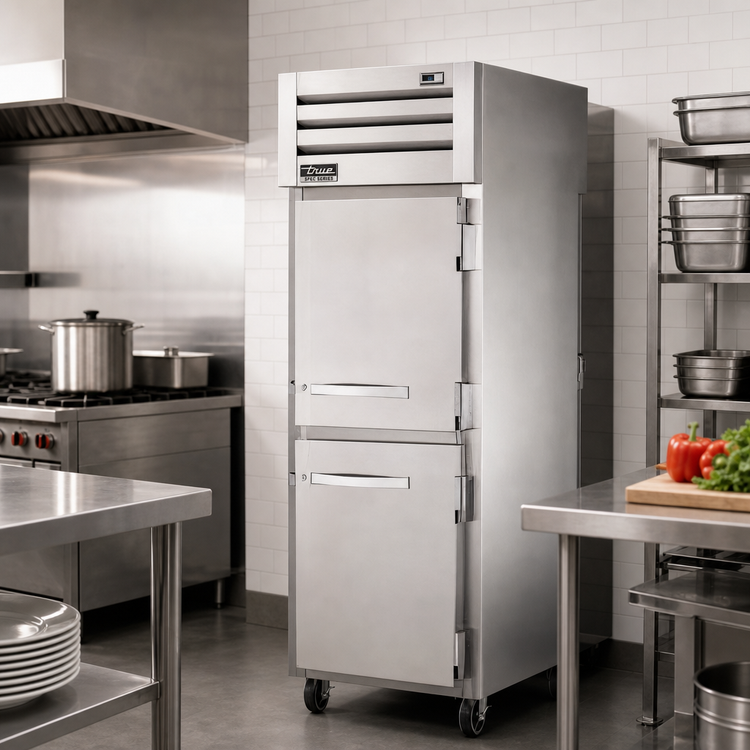 Product image #2 for True SPEC SERIES 1-Section Pass-Thru Reach-In Refrigerator with Stainless Steel Half Doors, Front & Rear, Self-Contained Top-Mount
