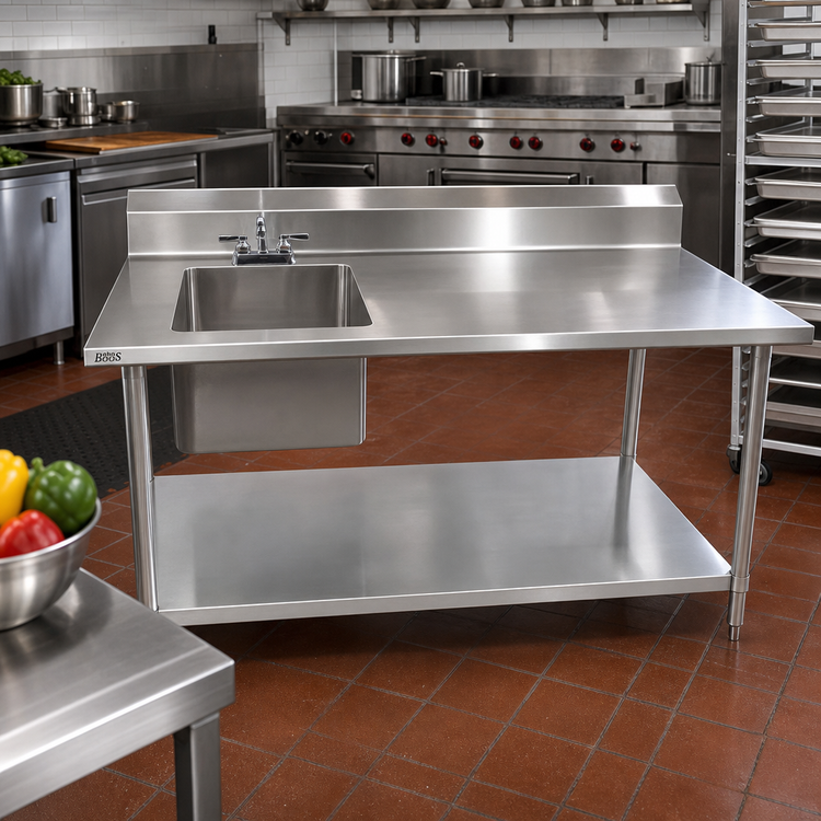 Product image #2 for John Boos 48-Inch Stainless Steel Prep Table with Left Sink Bowl and 5-Inch Backsplash