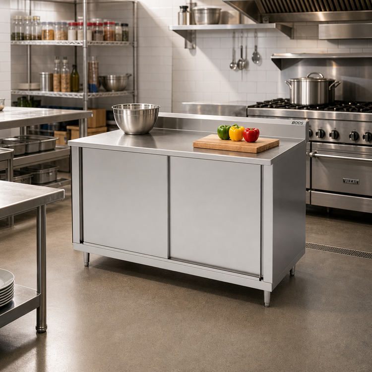 Product image #2 for John Boos 60-Inch x 24-Inch Cabinet Base Work Table with Sliding Doors and 5-Inch Backsplash