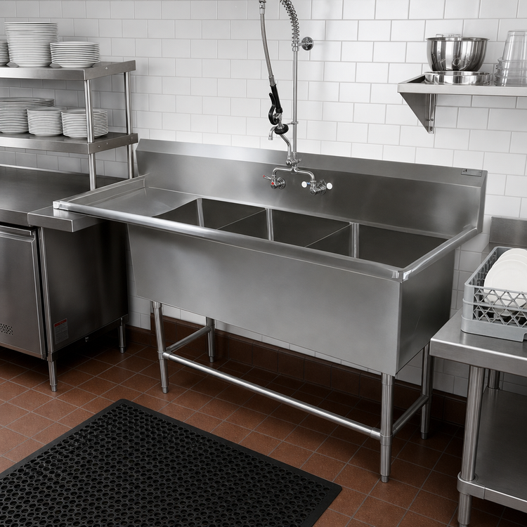 Product image #2 for John Boos Pro-Bowl 14-Gauge 3-Compartment Stainless Steel Sink with Left Drainboard, 24" x 24" x 14" Bowls