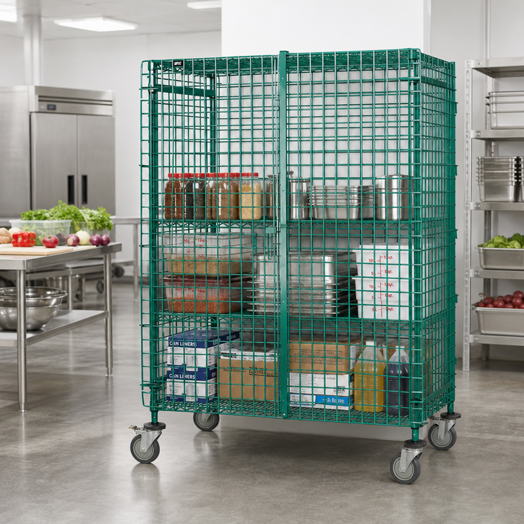 Product image #2 for Quantum Mobile Green Epoxy Security Unit with Locking Panel Doors, 60"W x 24"D x 69"H