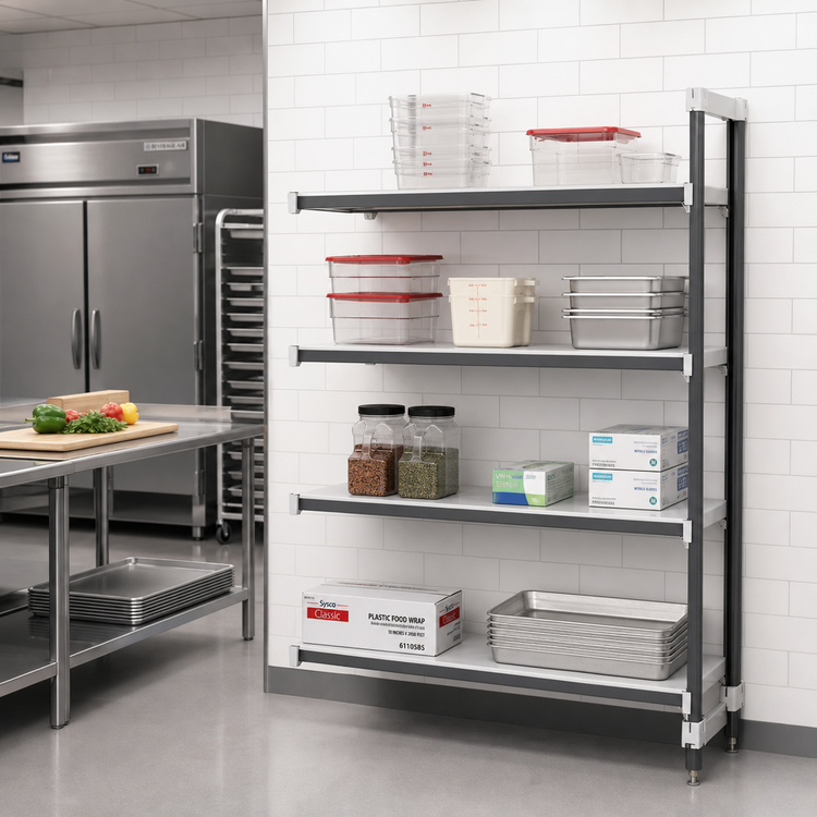 Product image #2 for Cambro Camshelving Elements XTRA 4-Tier Stationary Solid Add-On Shelving Unit, 18 x 54 x 84 Inches