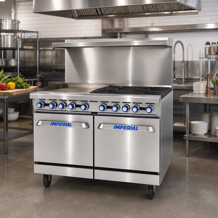 Product image #2 for Imperial IR-G48 Pro Series 48" Gas Restaurant Range with 48" Griddle and (2) Space Saver Ovens