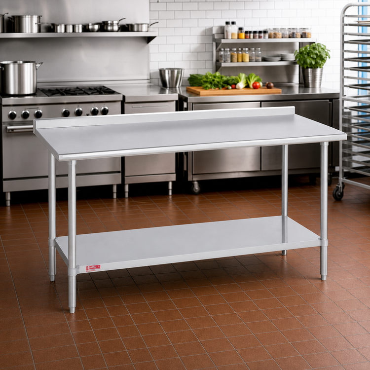Product image #2 for Duke 72-Inch x 36-Inch Stainless Steel Work Table with 1-1/8-Inch Straight Riser and Undershelf