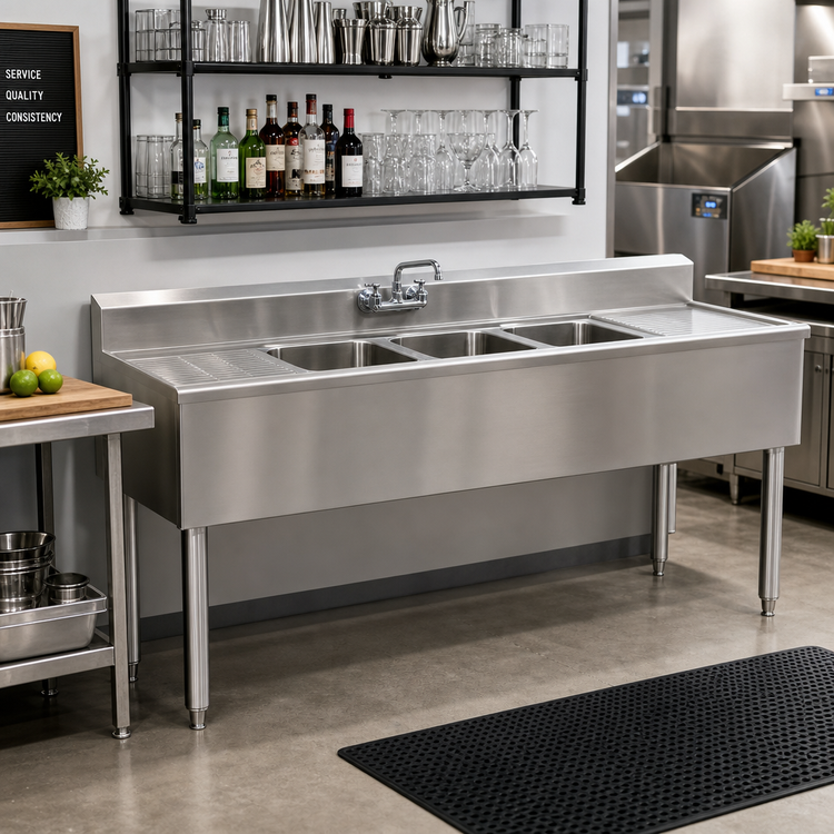 Product image #2 for Eagle Group 1800 Series 84-Inch Four-Compartment Underbar Sink Unit with Drainboards and Faucets