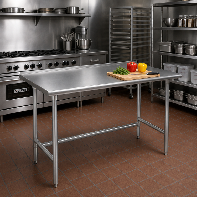 Product image #2 for Advance Tabco 60" x 24" 16-Gauge 430 Stainless Steel Open Base Work Table with 1-1/2" Rear Up-Turn