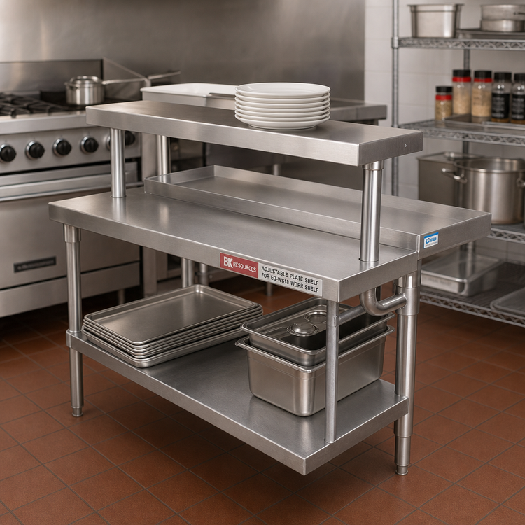 Product image #2 for BK Resources Adjustable Stainless Steel Plate Shelf for EQ-WS18 Work Shelf