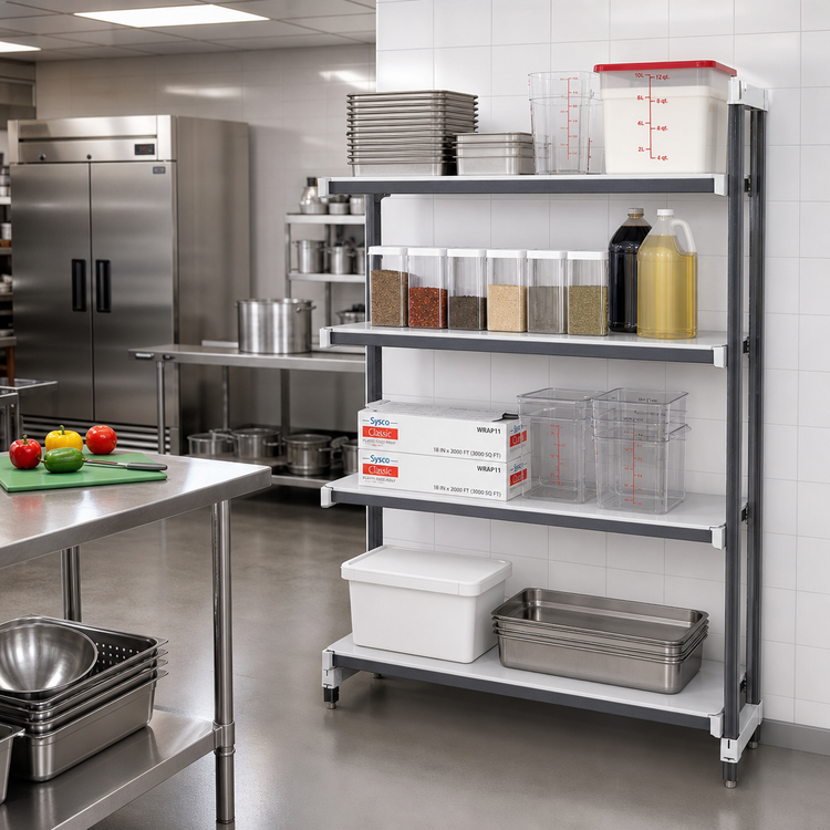 Product image #2 for Cambro Camshelving Elements XTRA 4-Tier Solid Stationary Add-On Shelving Unit, 18 x 48 x 72 Inches, Speckled Gray