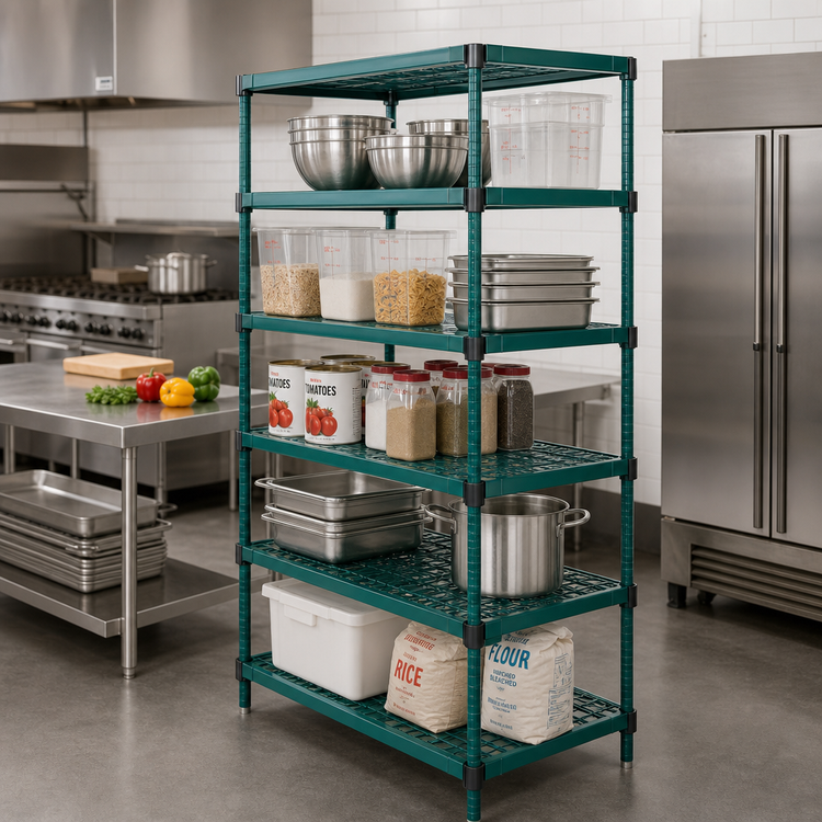 Product image #2 for QuadPlus 5-Tier Stationary Wire Shelving Starter Unit, 36"W x 18"D x 74"H, Green Epoxy Finish