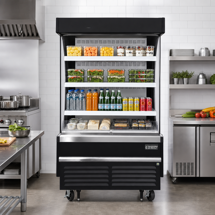 Product image #2 for Everest Refrigeration 48-Inch Vertical Open Air Merchandiser, Short 28-Inch Deep, 12.2 Cu. Ft., Self-Contained R-290, Black