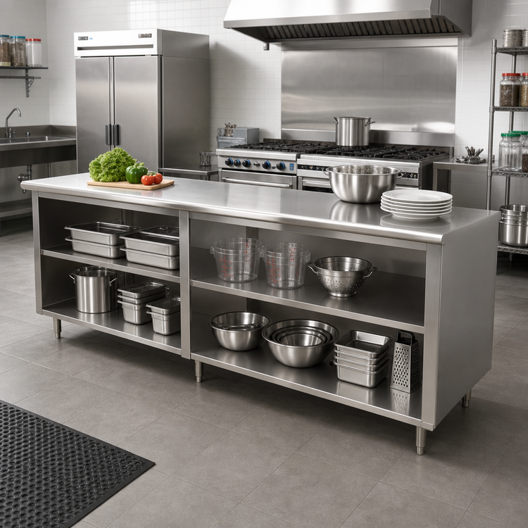 Product image #2 for Advance Tabco Special Value Economy Open Base Work Table with Mid-Shelf, 96 Inch x 24 Inch, 16 Gauge 304 Stainless Steel Top