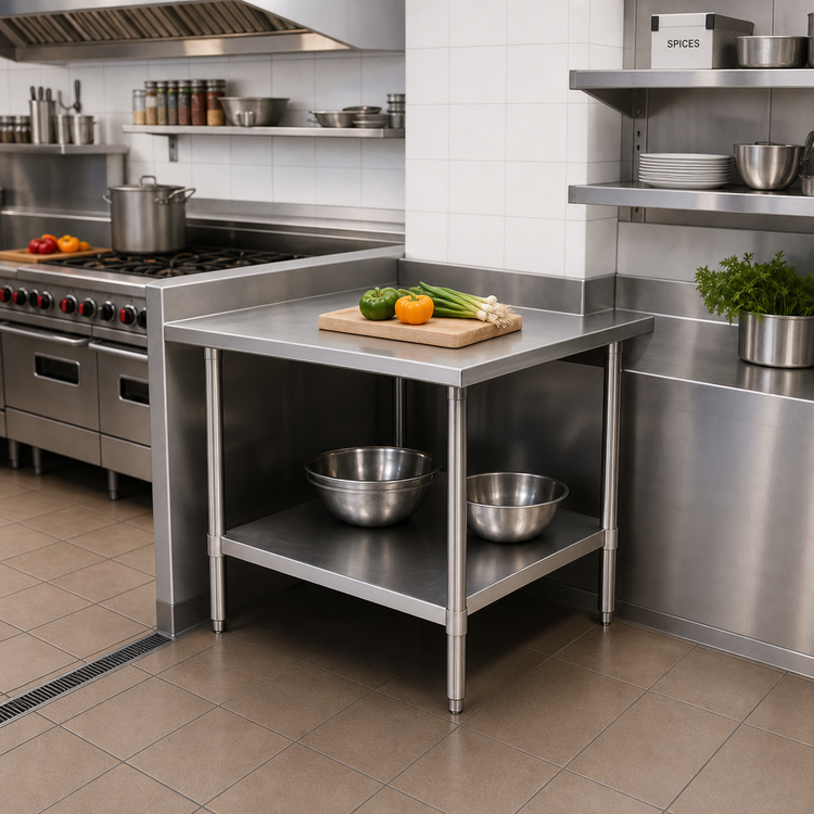 Product image #2 for Eagle Group Deluxe Series 30 Inch x 30 Inch Stainless Steel Corner Work Table with Adjustable Undershelf
