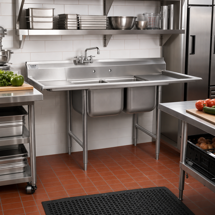 Product image #2 for Eagle Group 314 Series Two-Compartment Stainless Steel Sink with 24-Inch Right Drainboard