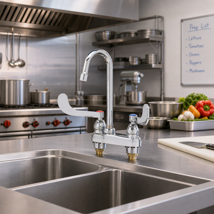Product image #2 for Deck-Mount Mixing Faucet with 4-Inch Centers and Gooseneck Spout